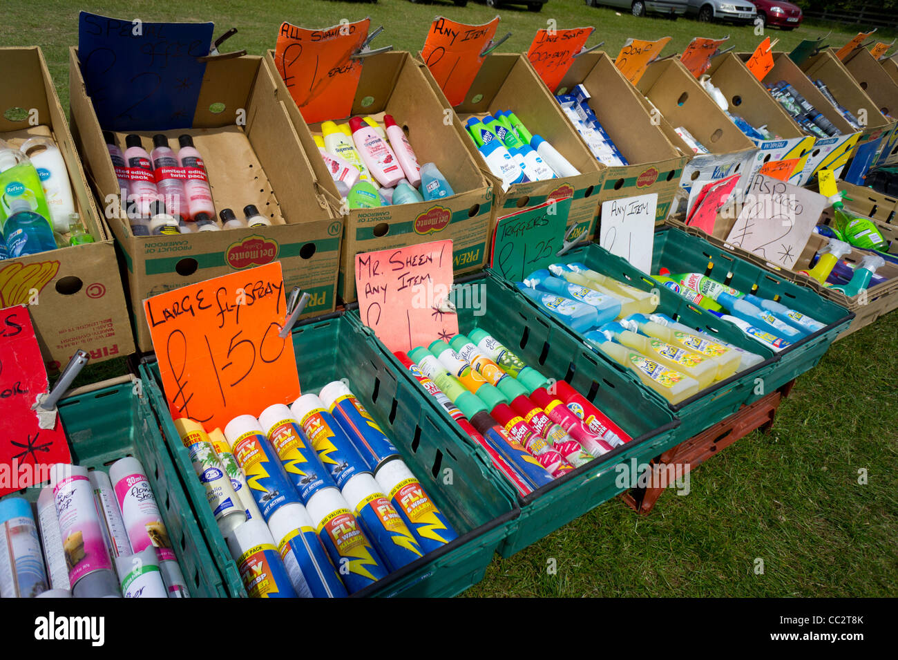 Cleaning products for sale at car boot market Stock Photo