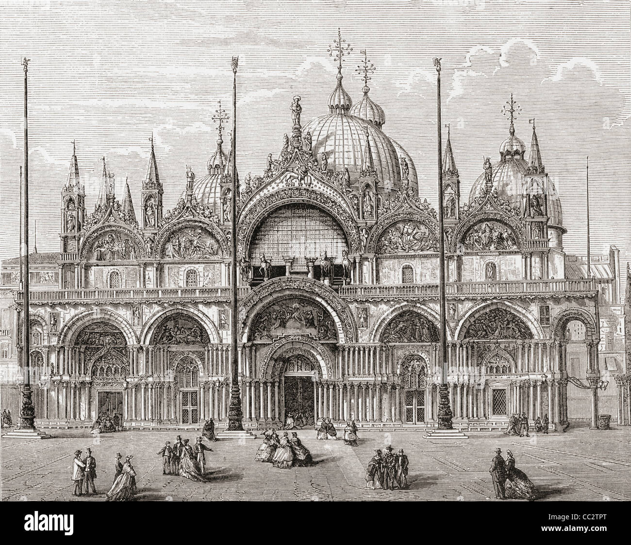The Patriarchal Cathedral Basilica of Saint Mark, or Saint Mark's Basilica, Venice, Italy in the late 19th century. Stock Photo