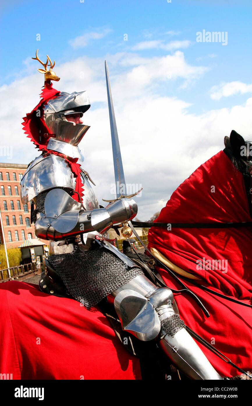 Knight On Horseback With Sword Stock Photo