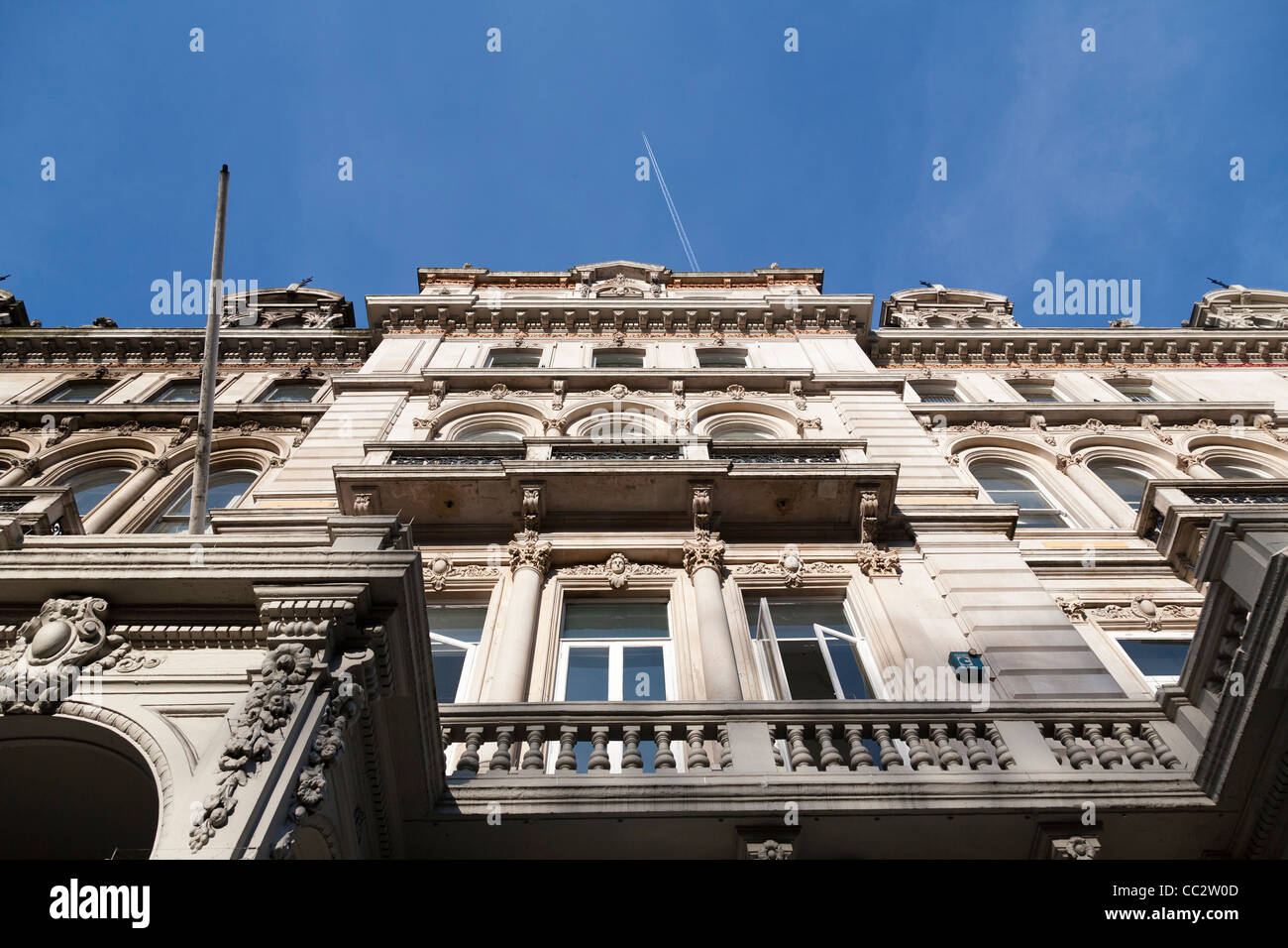 Upper facade of a Regency building in Belgravia, London. Stock Photo