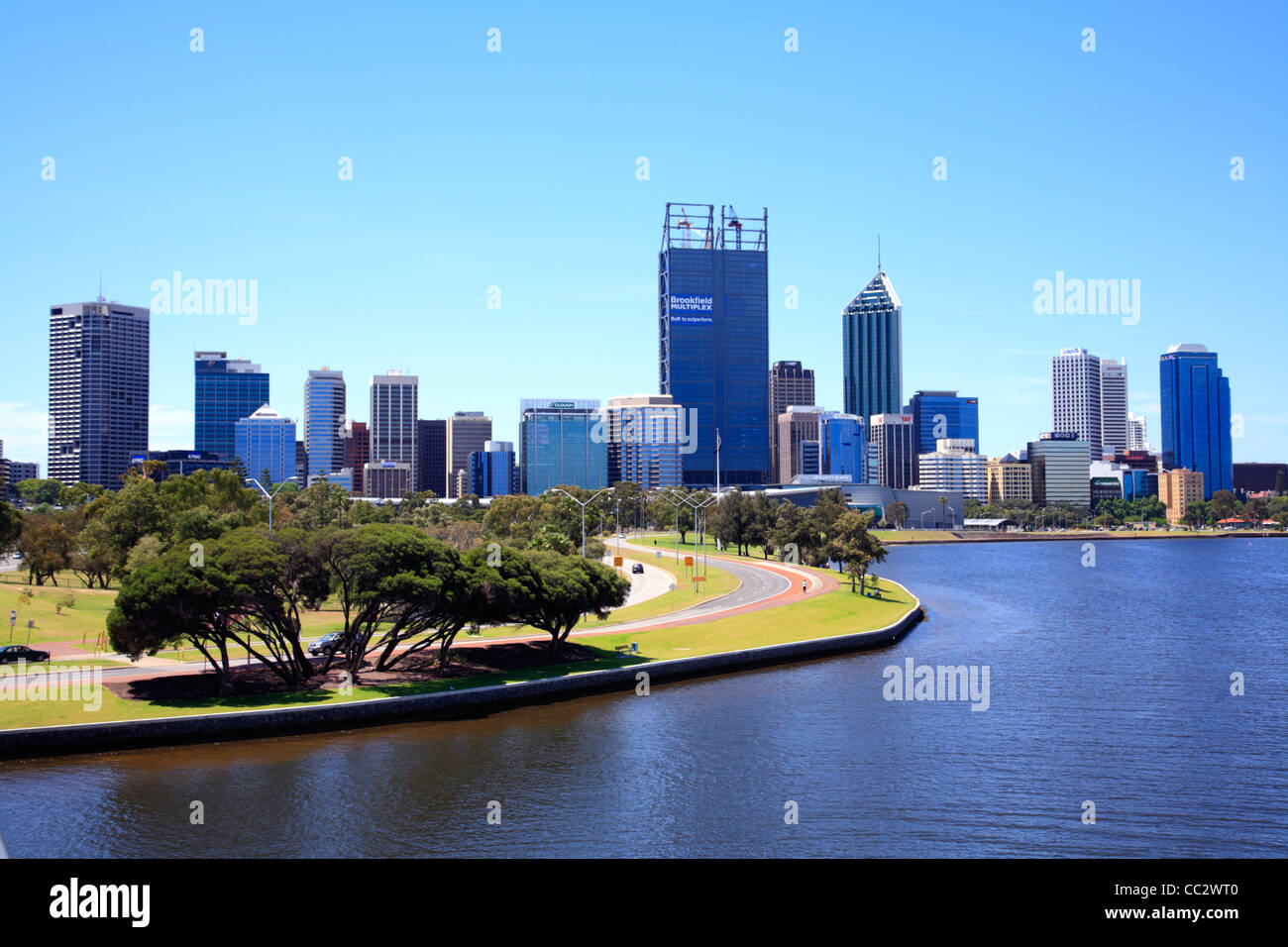 Perth Skyline and Swan River From The Narrows Bridge WA Western Ausrtralia Stock Photo