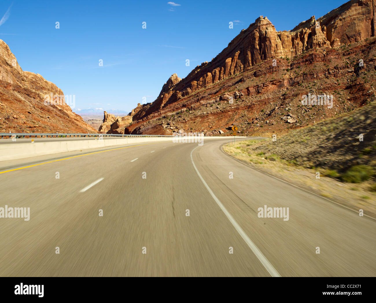 USA, Utah, Interstate 70 cutting through San Rafael Swell Stock Photo