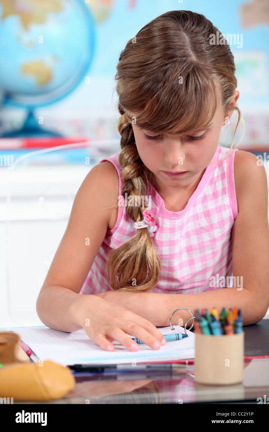 little girl drawing at school Stock Photo - Alamy
