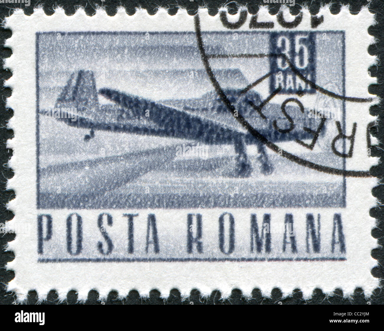 ROMANIA - CIRCA 1968: A stamp printed in the Romania, shows courier plane, circa 1968 Stock Photo
