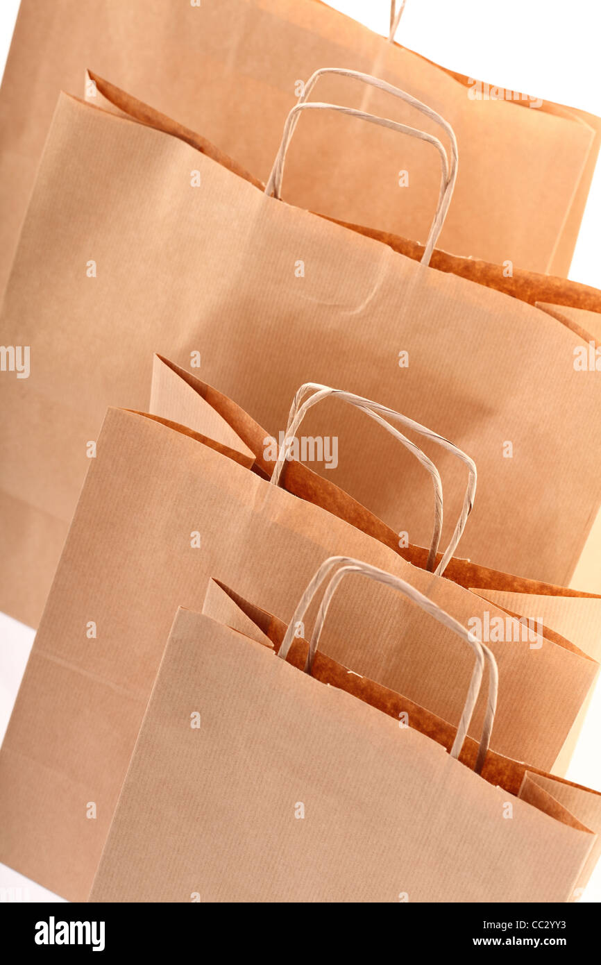 Shopping brown recycle gift bags background Stock Photo Alamy