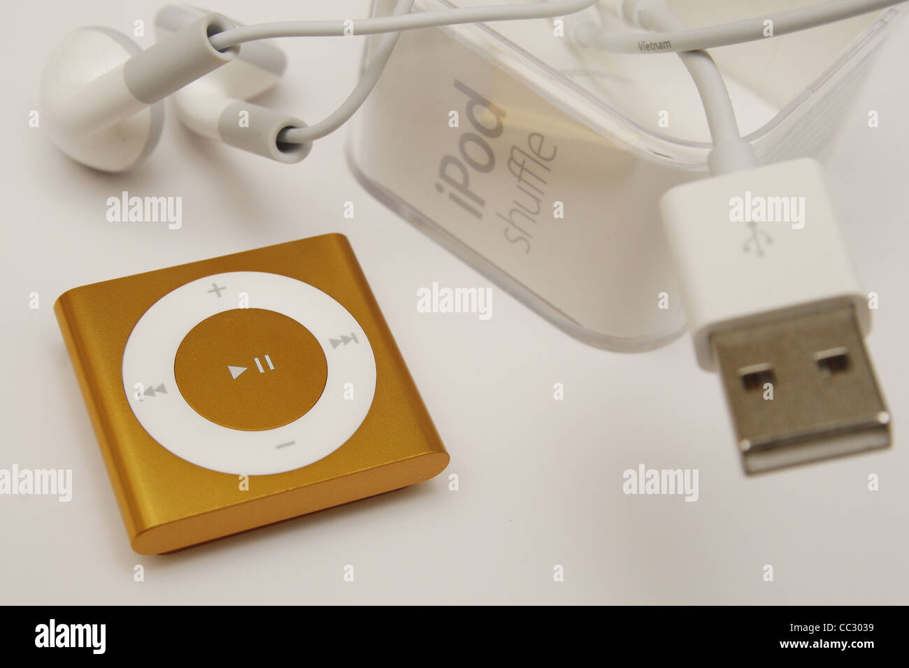 image of ipod shuffle against plain background Stock Photo