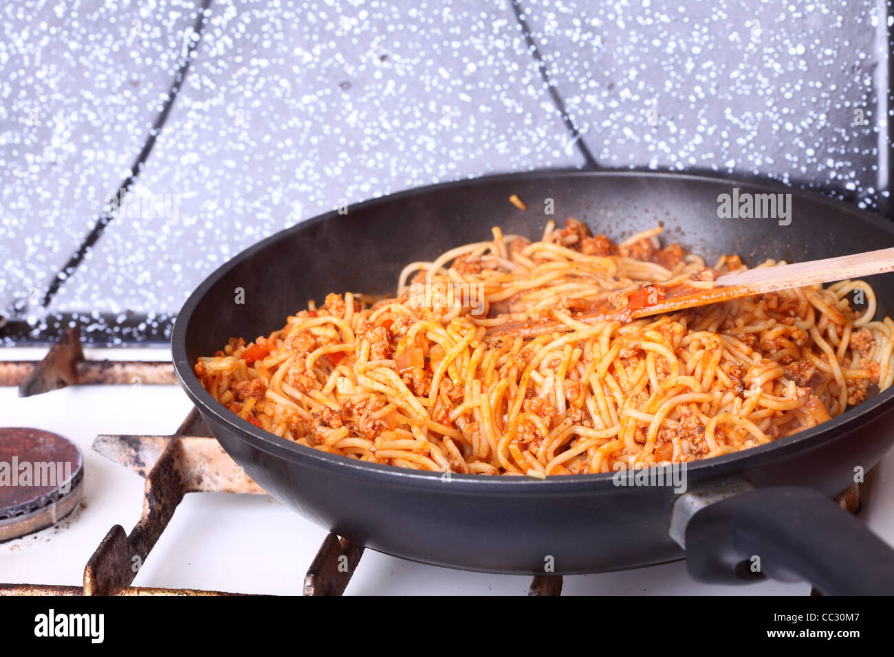 Boiling Spaghetti, frying pan, Pasta in a skillet Stock Photo Alamy