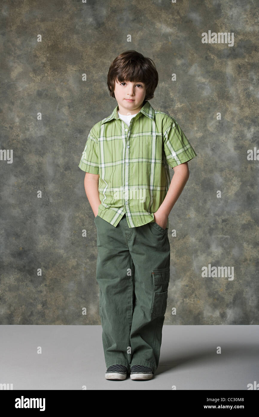 Portrait of boy (6-7), studio shot Stock Photo