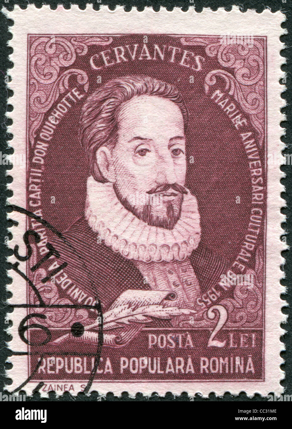 ROMANIA - CIRCA 1982: A stamp printed in the Romania, shows the Miguel de Cervantes Saavedra, circa 1982 Stock Photo