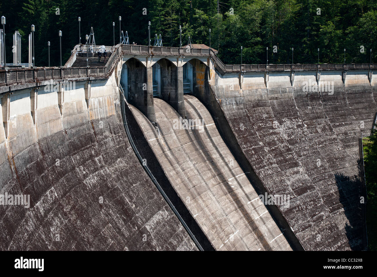 Spillway and spillway gates, Dam 1, Bull Run Watershed, Oregon Stock Photo