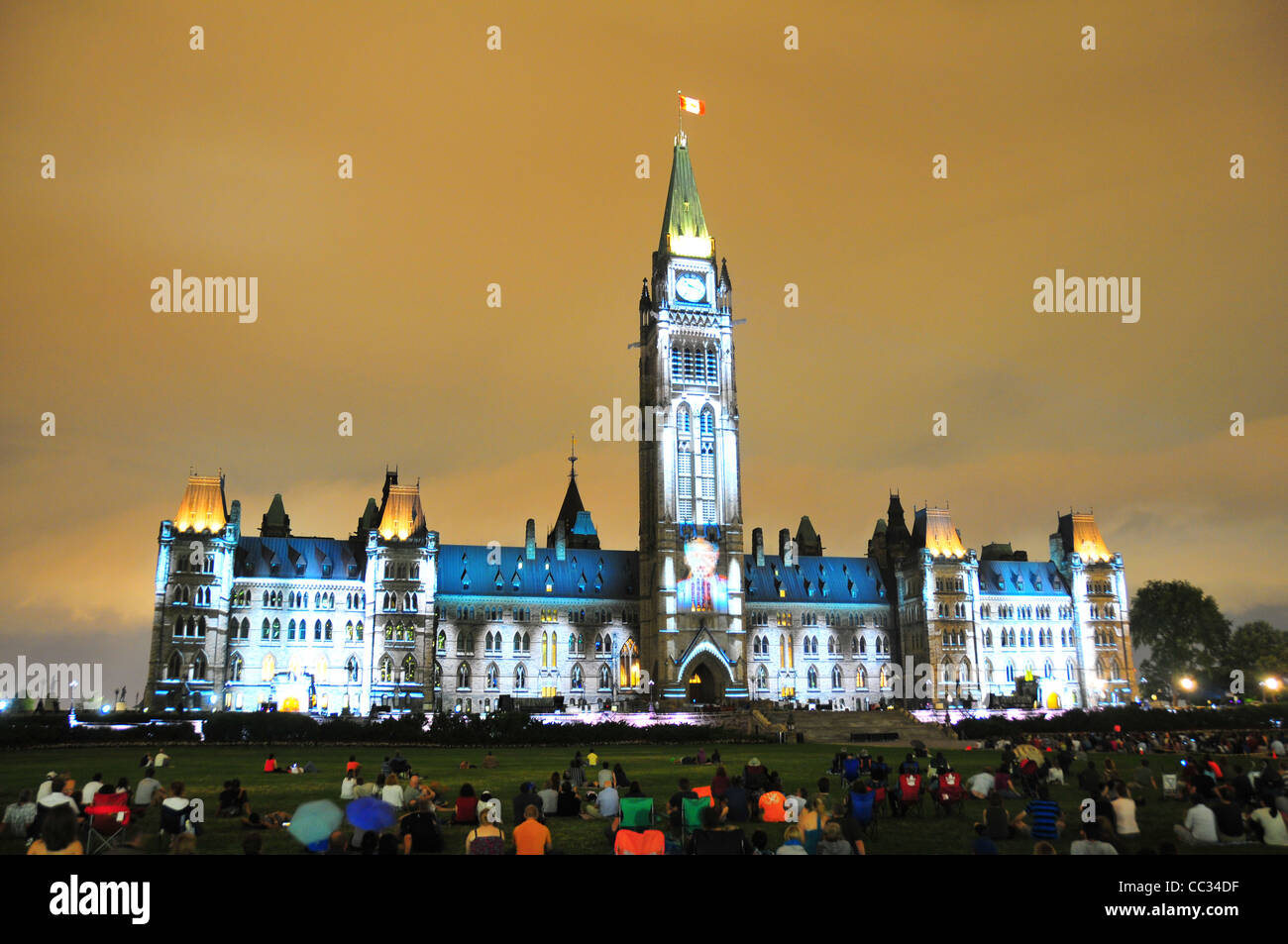 Centre Block and Peace Tower, Parliament Hill, Ottawa illuminated at night Stock Photo Alamy