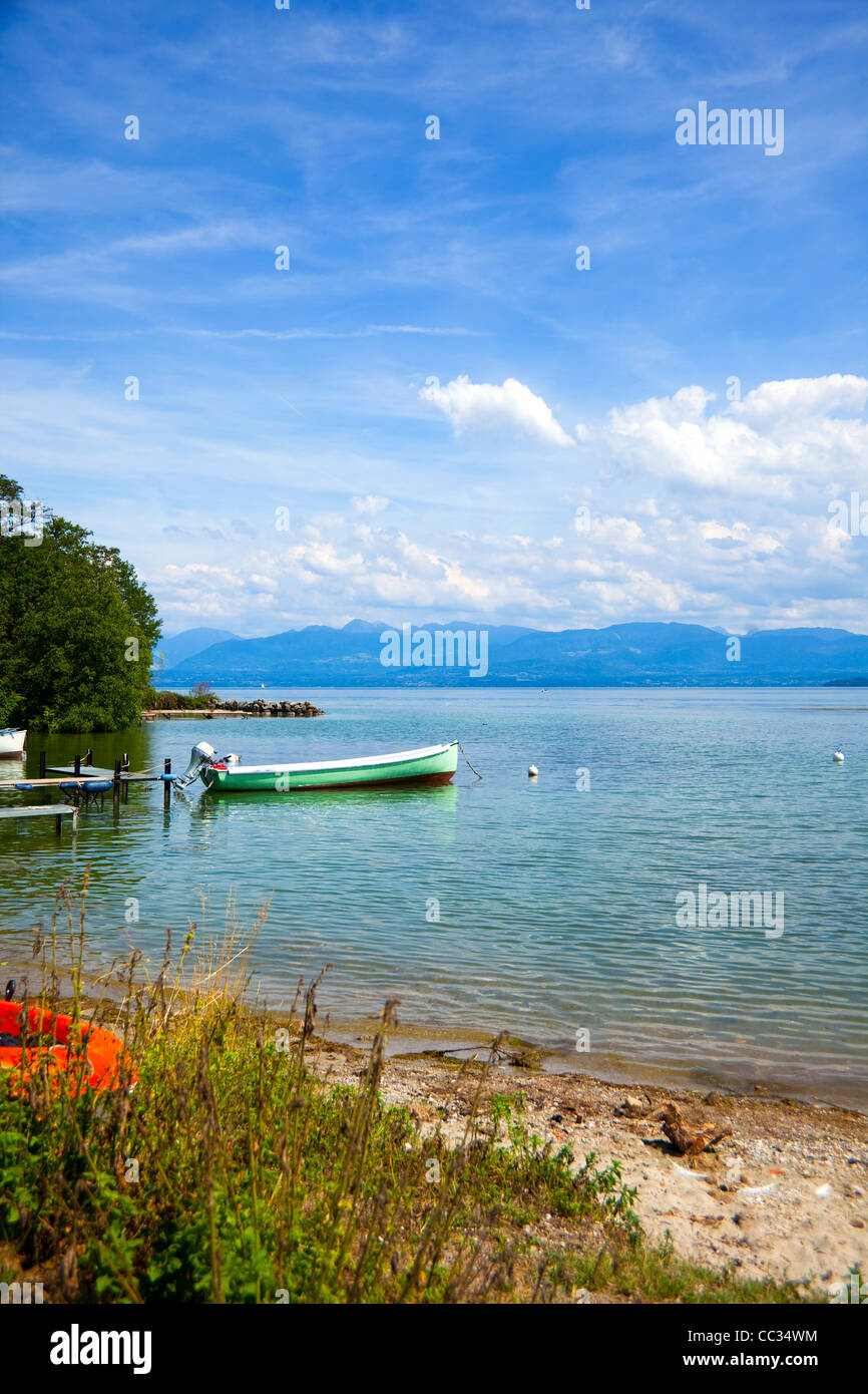Landscape view from Lake Le man , Geneva lake in Switzerland Stock Photo