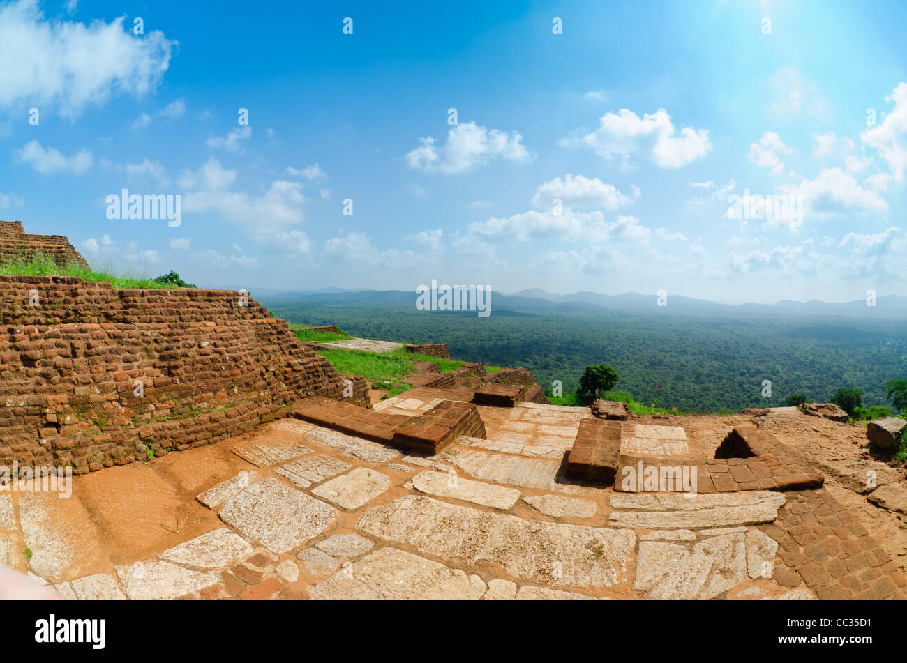 Sigiriya ( Lion's rock ) is a large stone and ancient palace ruin in the central Sri Lanka Stock Photo