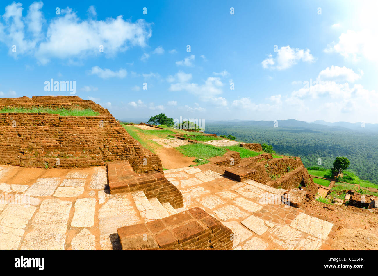 Sigiriya ( Lion's rock ) is a large stone and ancient palace ruin in the central Sri Lanka Stock Photo