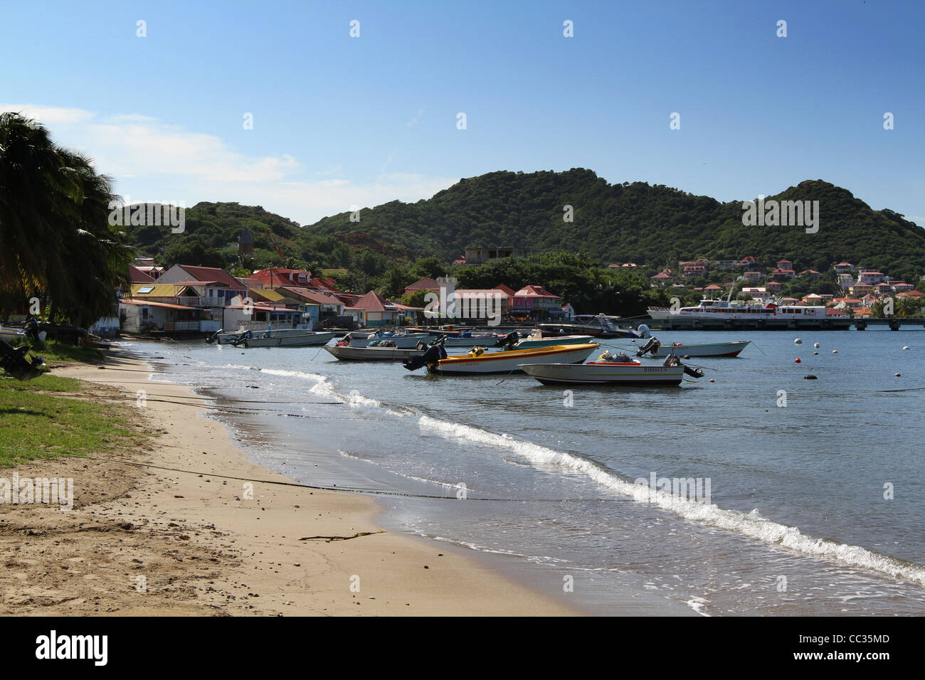 Beach and Basse-Terre town on Isles des Saintes in the Eastern Caribbean Stock Photo