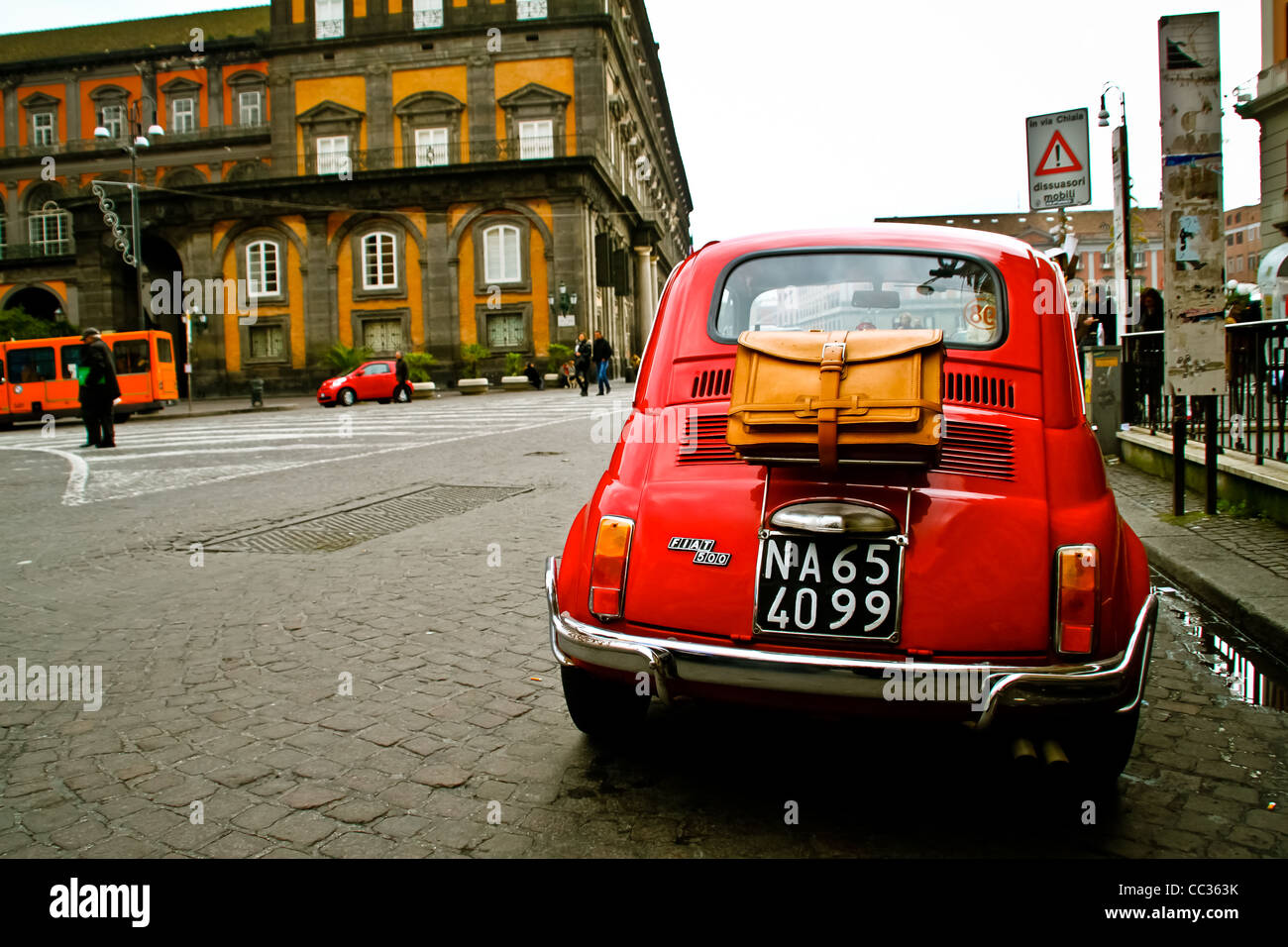 Ancient Fiat 500 on the road Naples Stock Photo