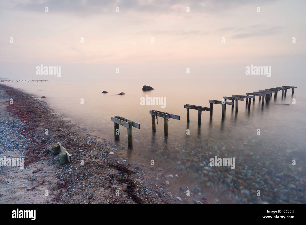 'Badebro' (bathing bridge), or a bathing jetty, on Smidstrup Strand near Gilleleje, North Zealand, Denmark. Stock Photo