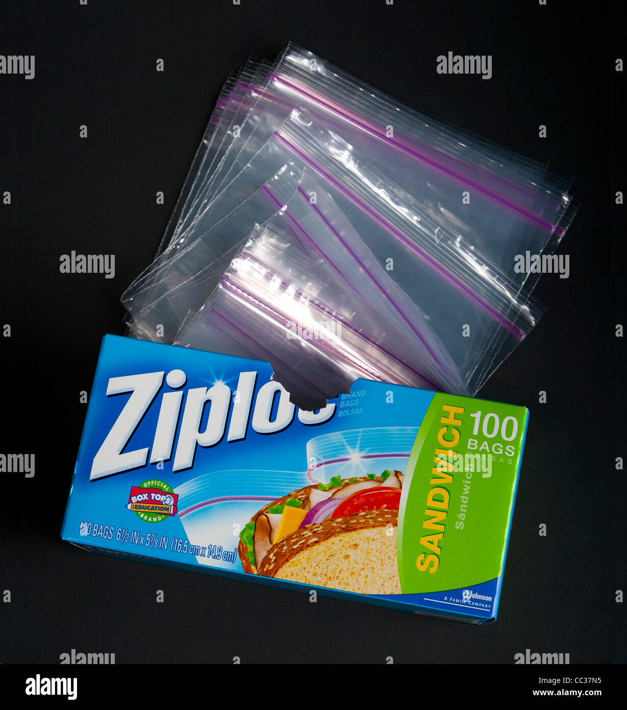 Ziploc zipper storage bags (an example of LDPE Plastic) Stock Photo