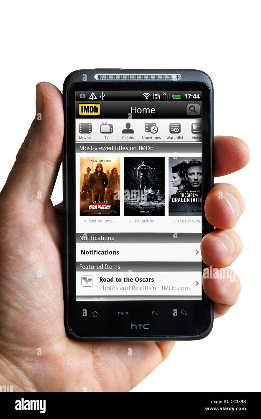 The film and tv site, IMDb, on an HTC smartphone Stock Photo