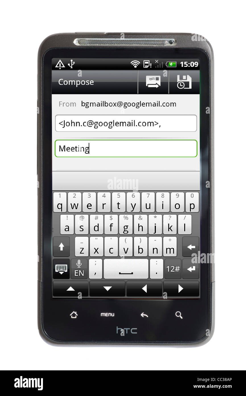 Composing a Gmail email on an HTC smartphone Stock Photo