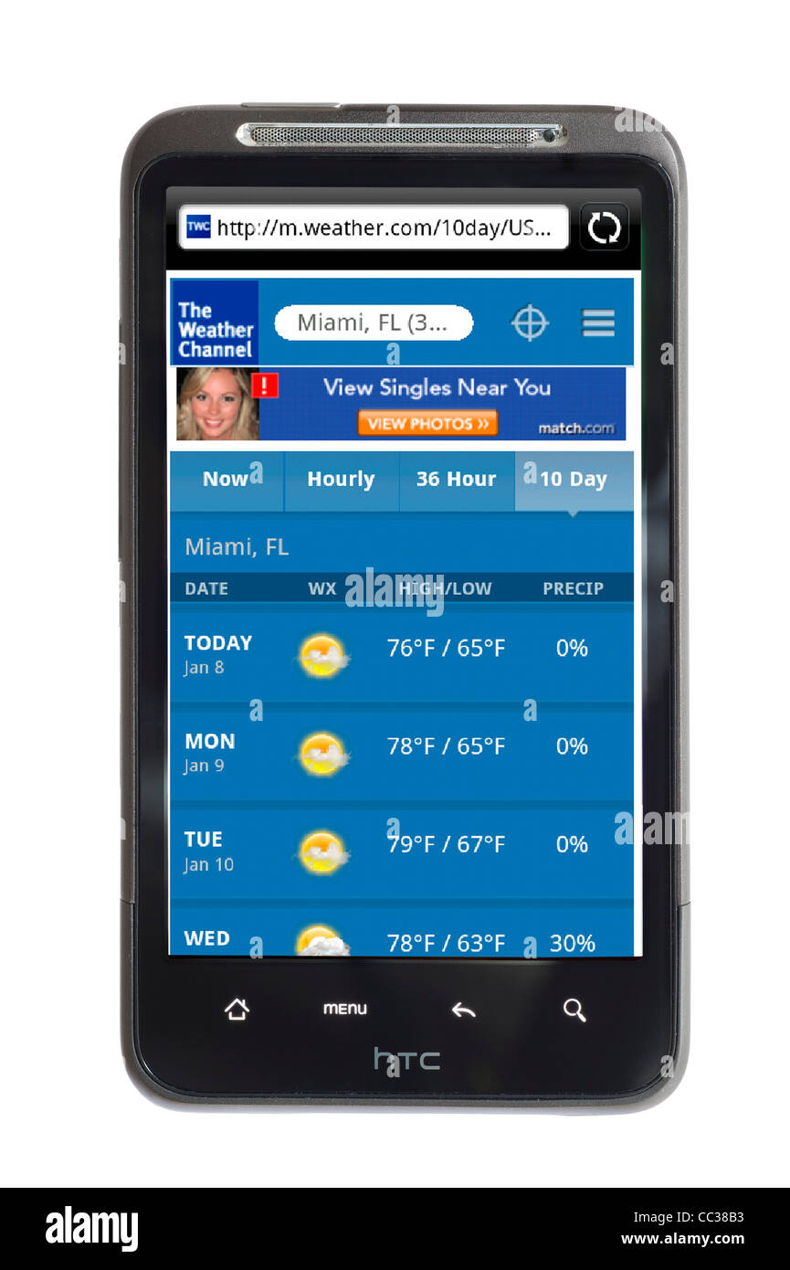 The Weather Channel on an HTC smartphone Stock Photo