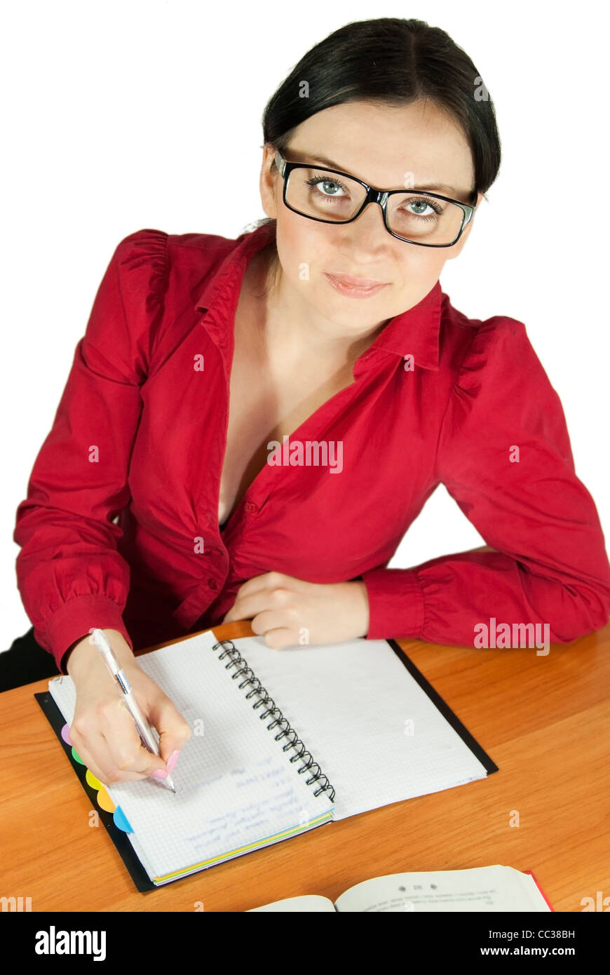 brunette girl in glasses teacher, librarian, strict Stock Photo