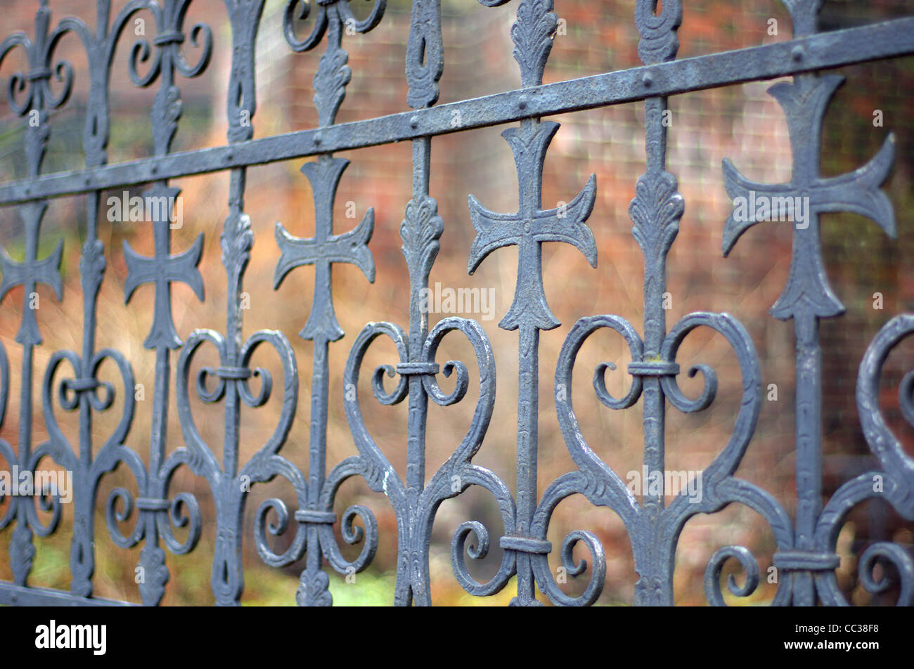 Old iron fence with crosses Holy Cross Church Wroclaw Stock Photo