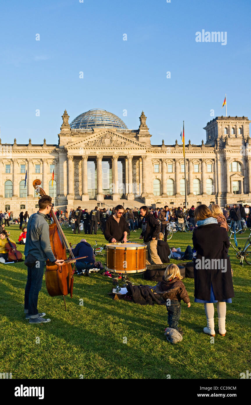 Band in front of German Reichstag, Berlin, Germany Stock Photo
