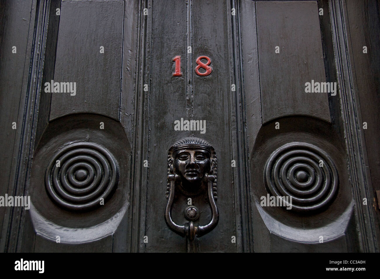 The front door at Dennis Severs' House, 18 Folgate Street, London Stock Photo