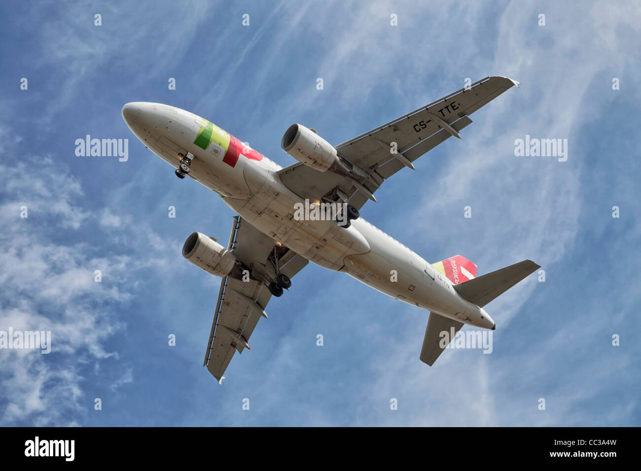 An Airbus A319 of TAP Portugese Airlines on final approach Stock Photo