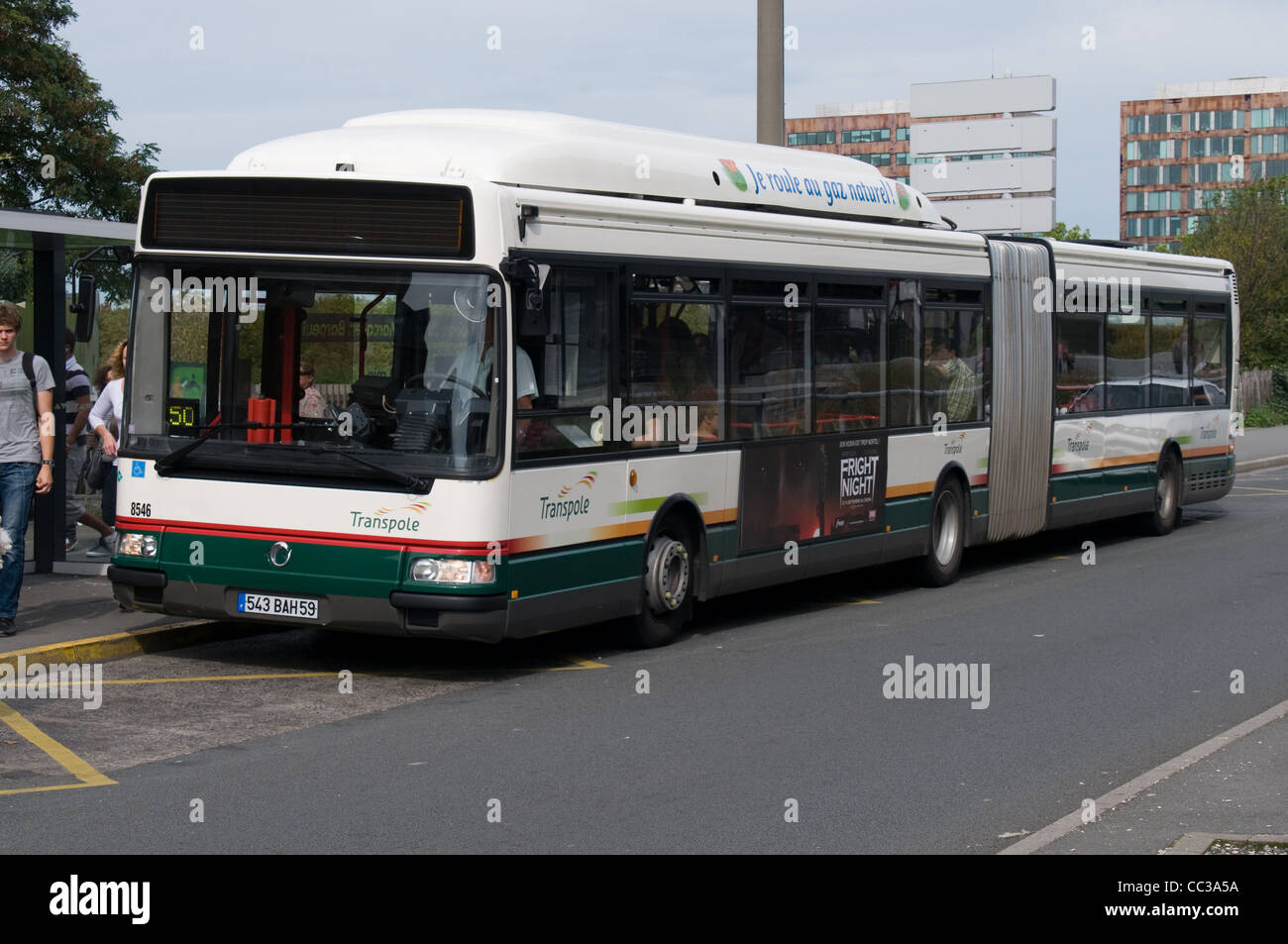 An articulated bus power by Compressed Natural gas and operated by