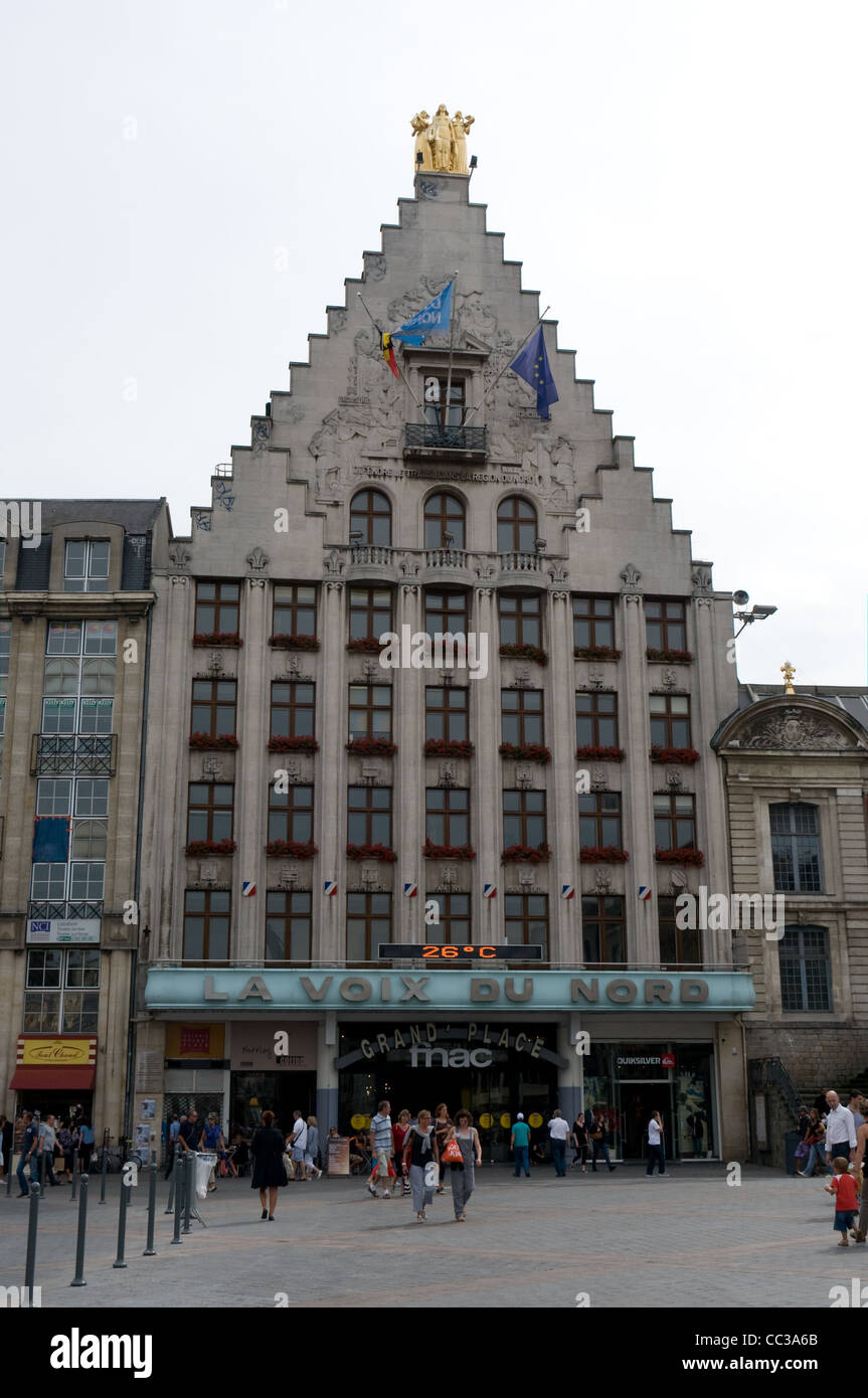 The La Voix Du Nord building in Lille, France stands on the southern side of the Place du General de Gualle. Stock Photo