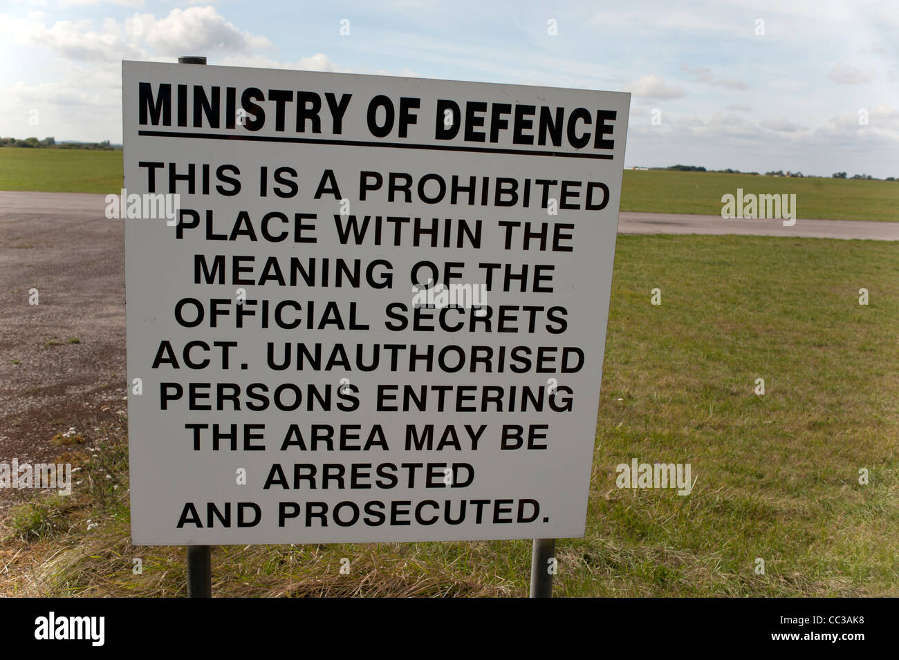Disused military airfield sign at Siddington, Cirencester Stock Photo