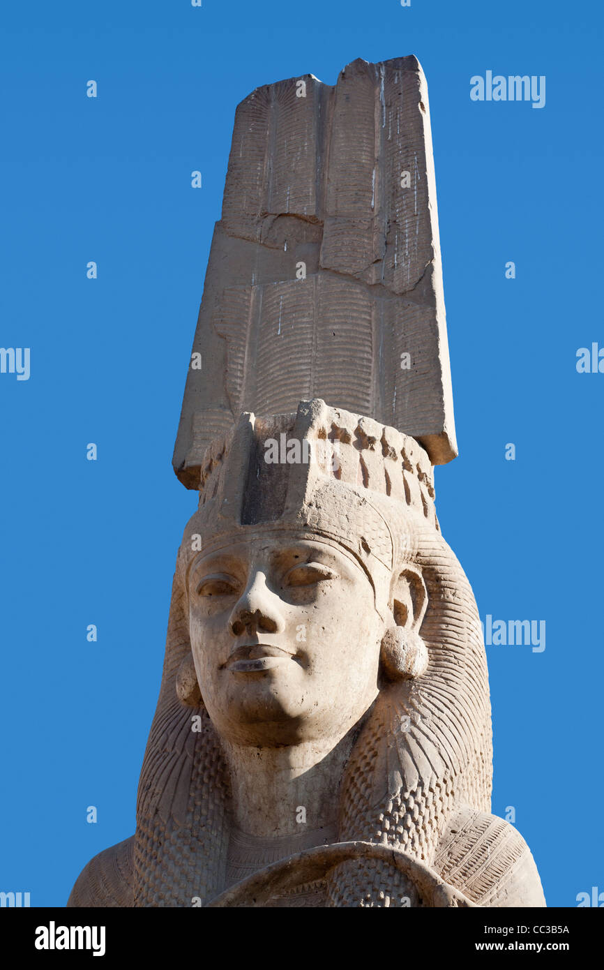 Close up of the head of the statue of Meryetamun at Akhmim near Sohag ...