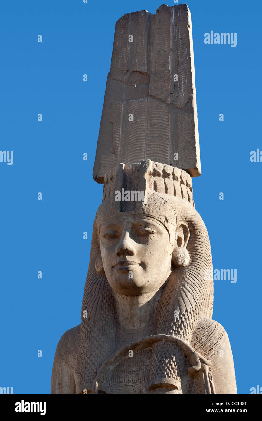 Close up of the head of the statue of Meryetamun at Akhmim near Sohag ...