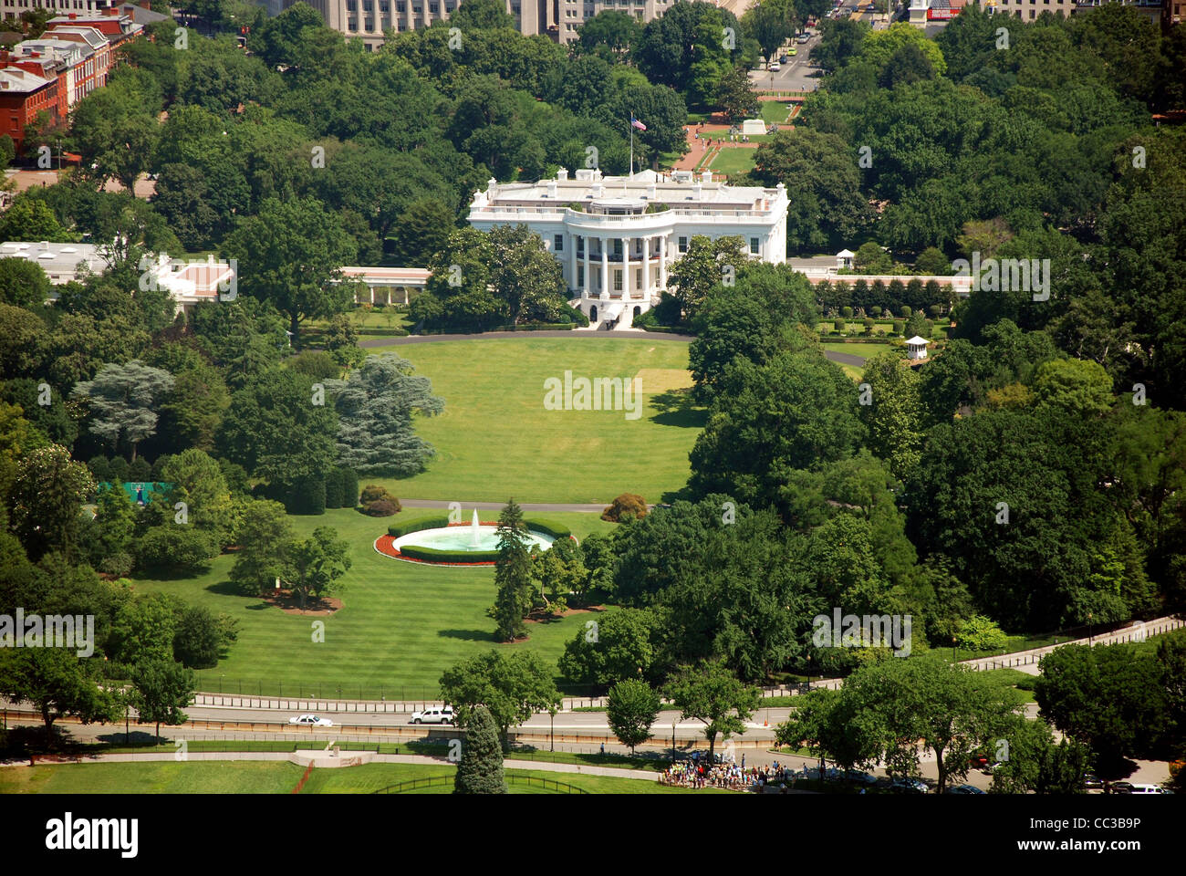 Aerial view of The White house in Washington DC from Washington Monument Stock Photo