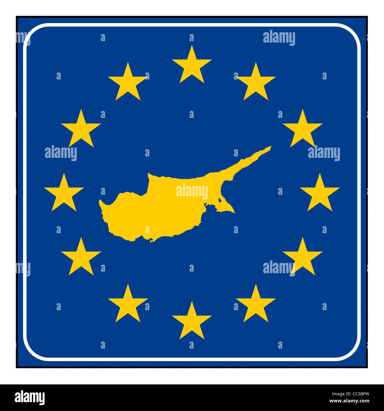 Cyprus map on blue and starry European button isolated on white ...