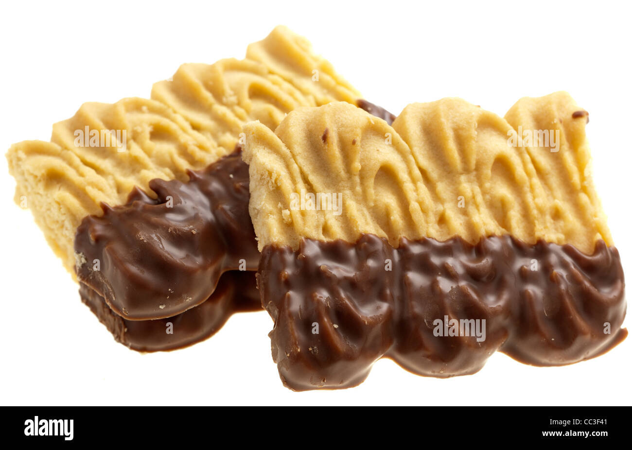 Shortcake biscuits half dipped in chocolate Stock Photo