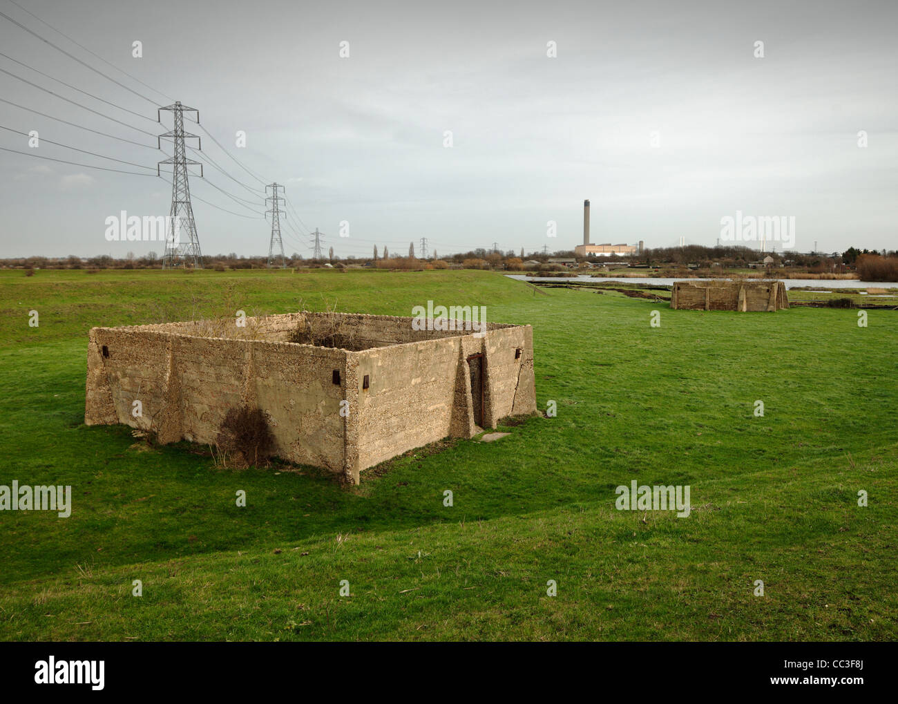 Remains of the Vickers Ammunition storage bunkers on Dartford Salt Marsh dating to around 1911. Stock Photo