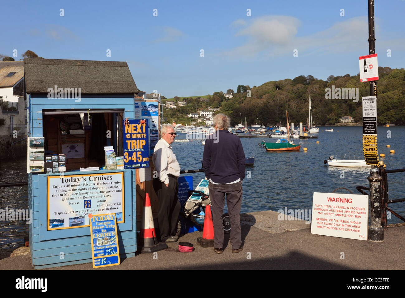 Kiosk for river cruises on the pier. Fowey, Cornwall, England, UK, Britain Stock Photo
