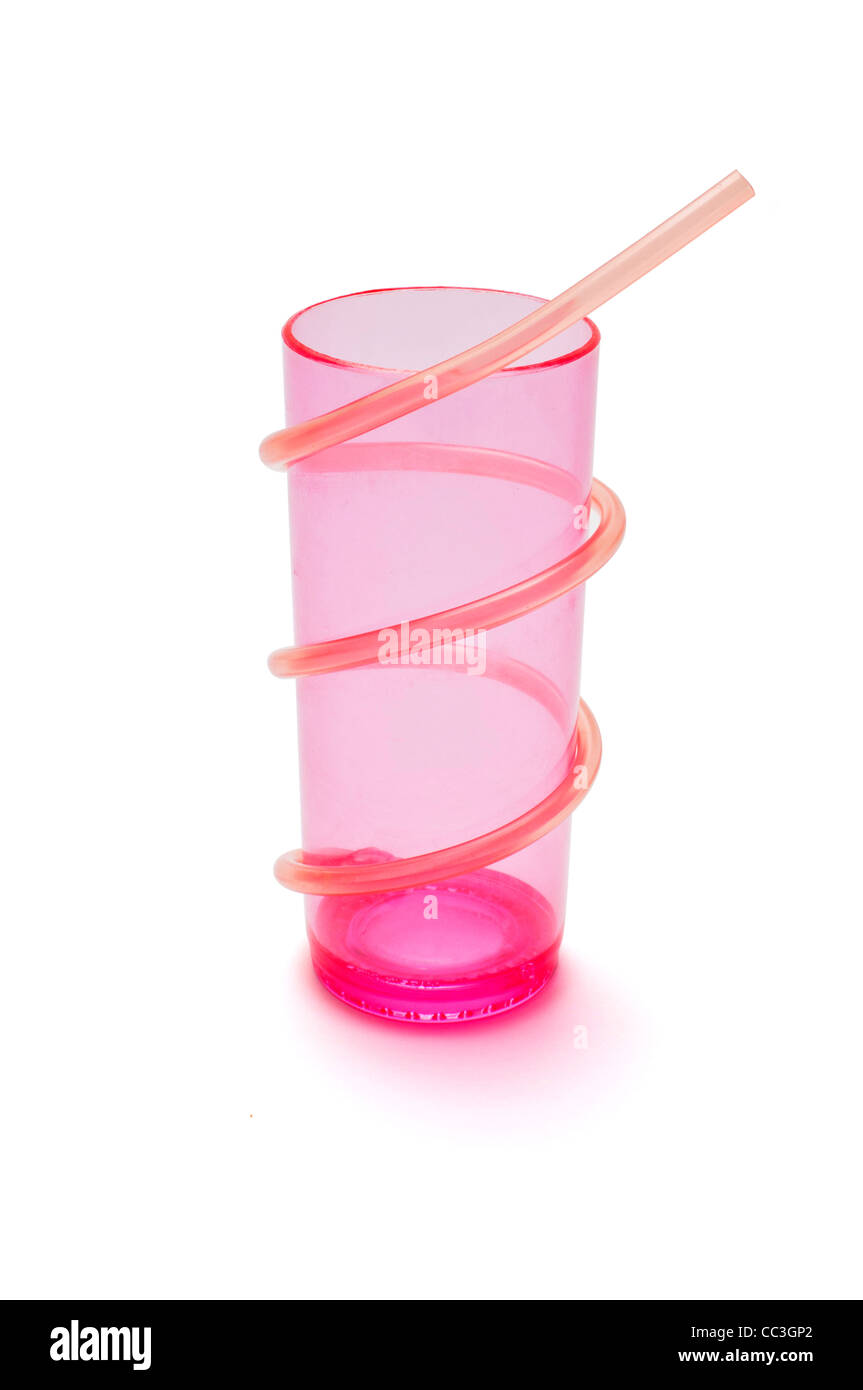 A plastic glass with a straw Stock Photo