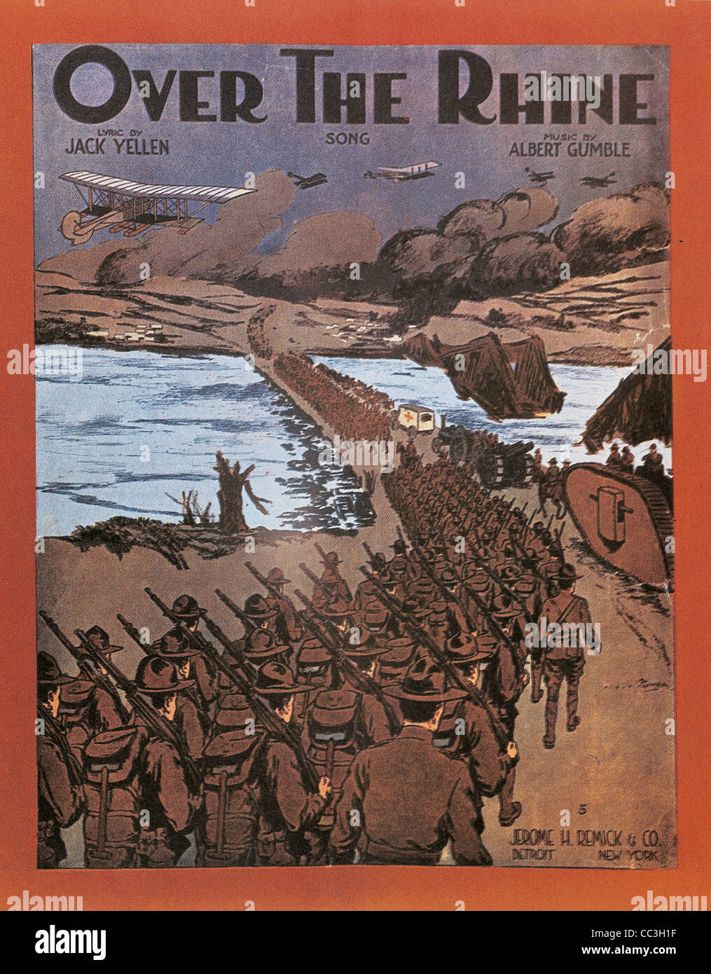 United States Of America - World War I - 'Over The Rhine' - Poster Depicting The AAmerican Intervention With The Popular War Stock Photo