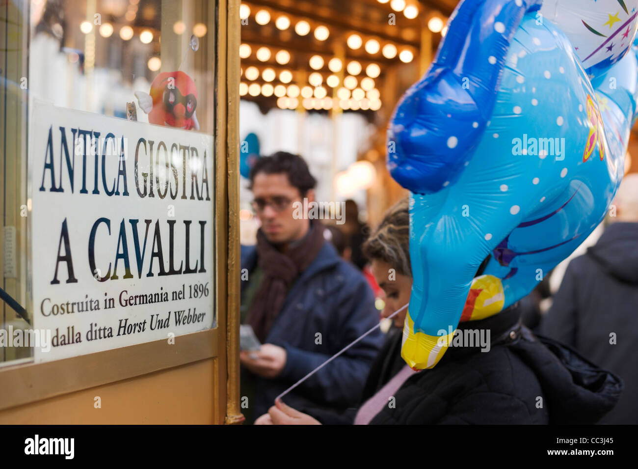 Merry go round ticket queue, Piazza Navona Christmas market Stock Photo