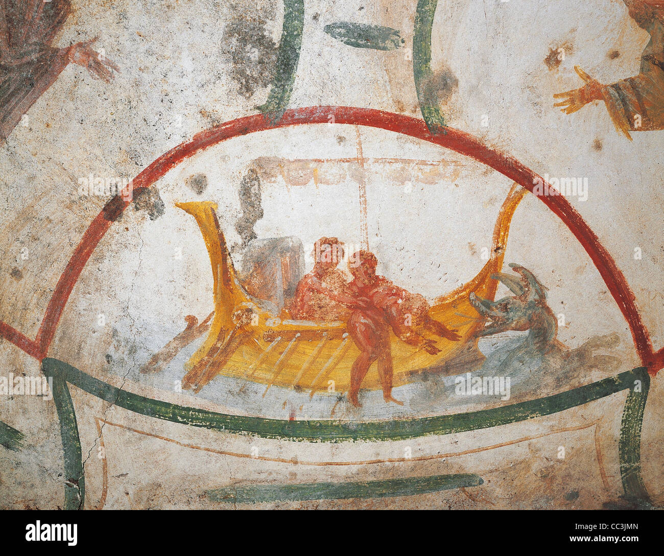 Italy - Lazio Region - Rome. Catacombs Of Saints Marcellino And Pietro, Fresco Depicting Jonah Being Thrown Out Of The Boat And Stock Photo