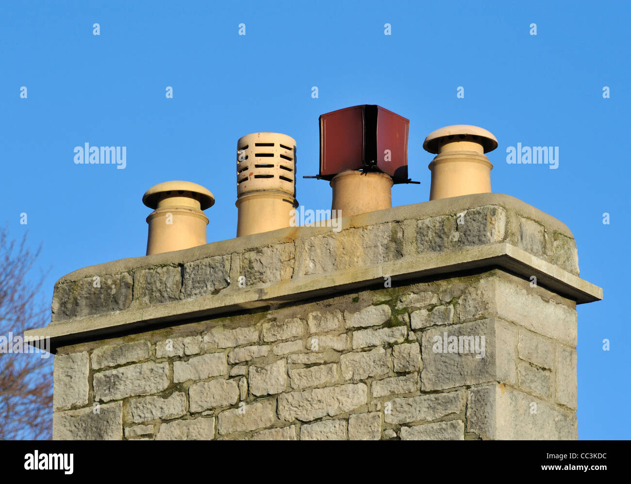 House chimney stack with four pots. Park Avenue, Kendal, Cumbria