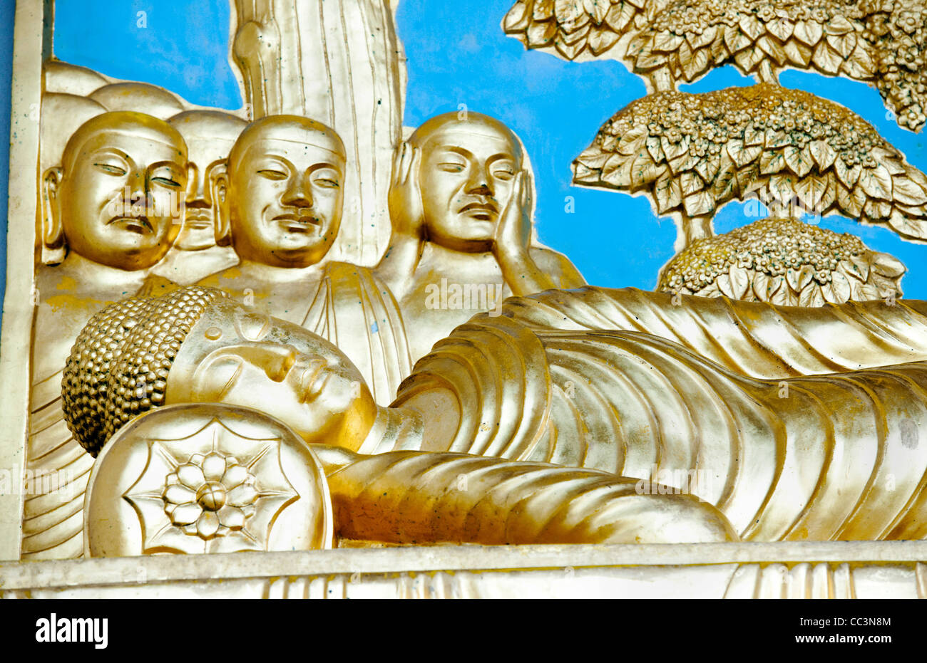 Buddhist images on the Peace Pagoda in Battersea Park, London SW11 Stock Photo
