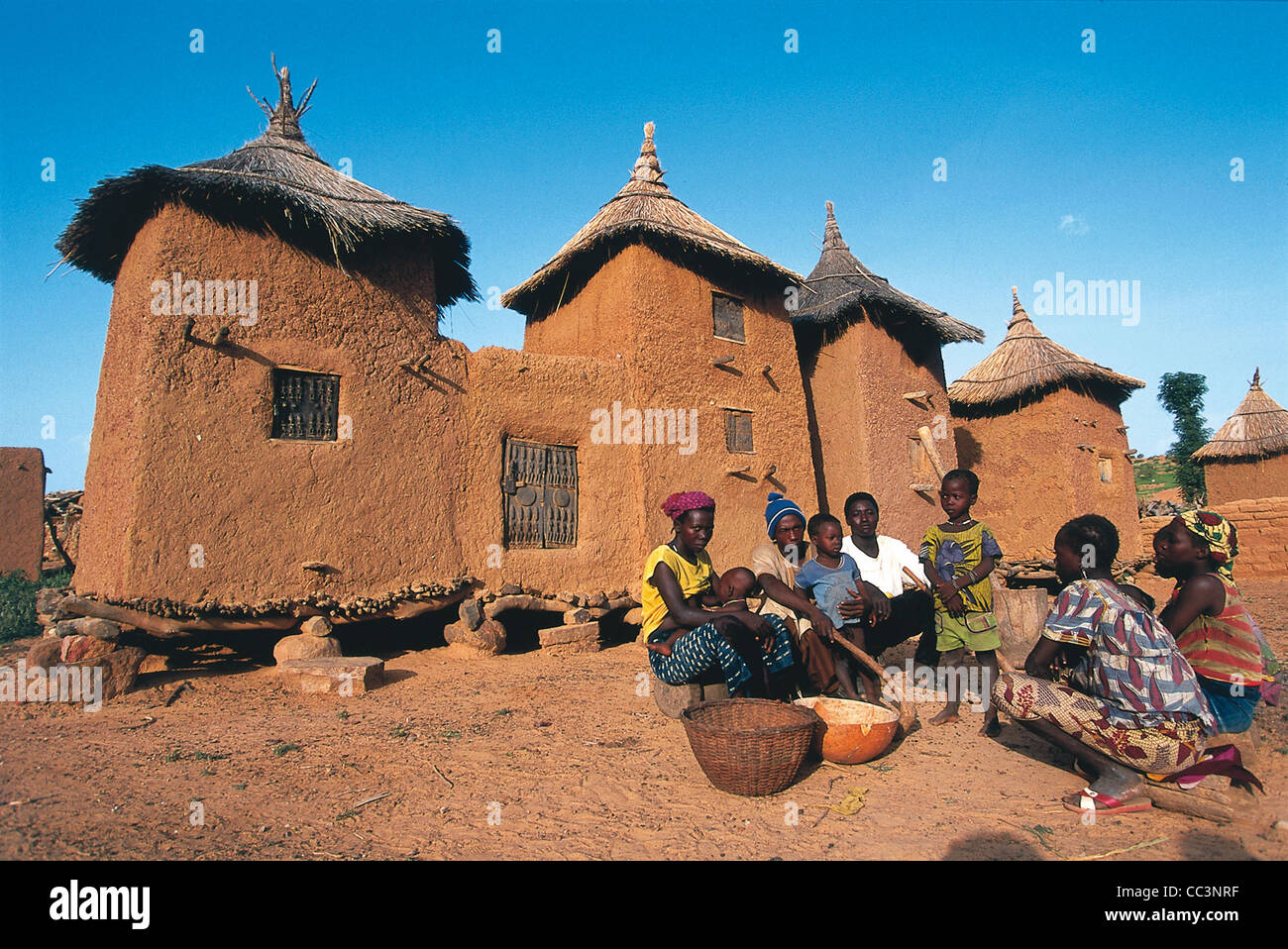 Mali Dogon Family Before Its House Barns Stock Photo Alamy