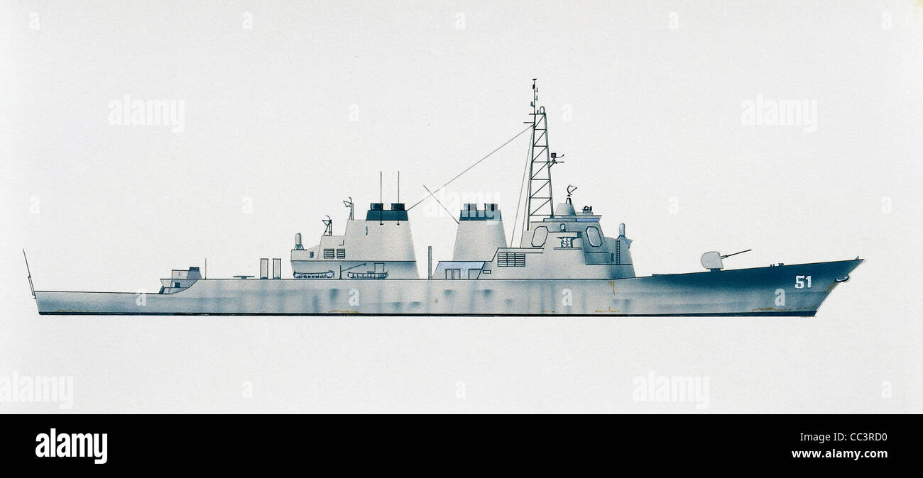 Ships - U.S. Guided Missile Destroyer 'Arleigh Burke', September 1989. Drawing Stock Photo