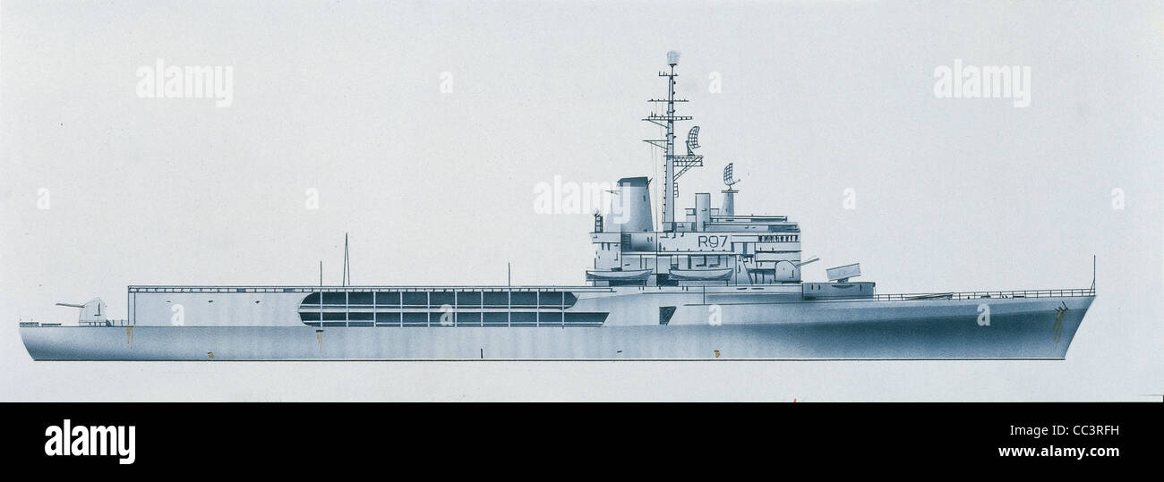 Ships - French Navy - Jeanne D'Arc Helicopter Carrier (1961). Drawing Stock Photo