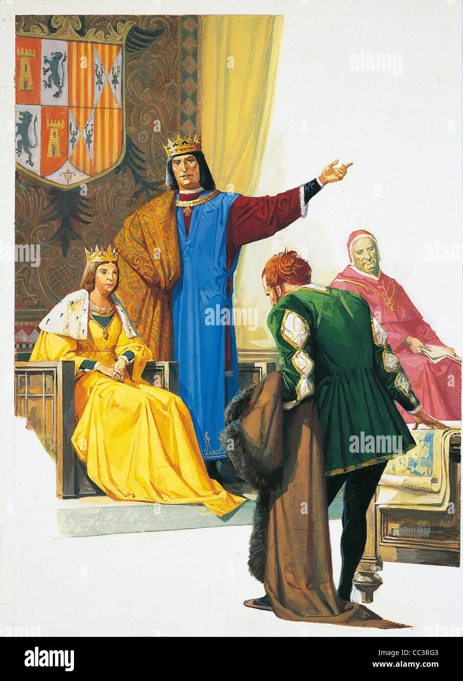 Voyages Of Christopher Columbus (1492-1504) - Christopher Columbus' Son Fernando Pays Homage To Queen Isabella. Drawing Stock Photo